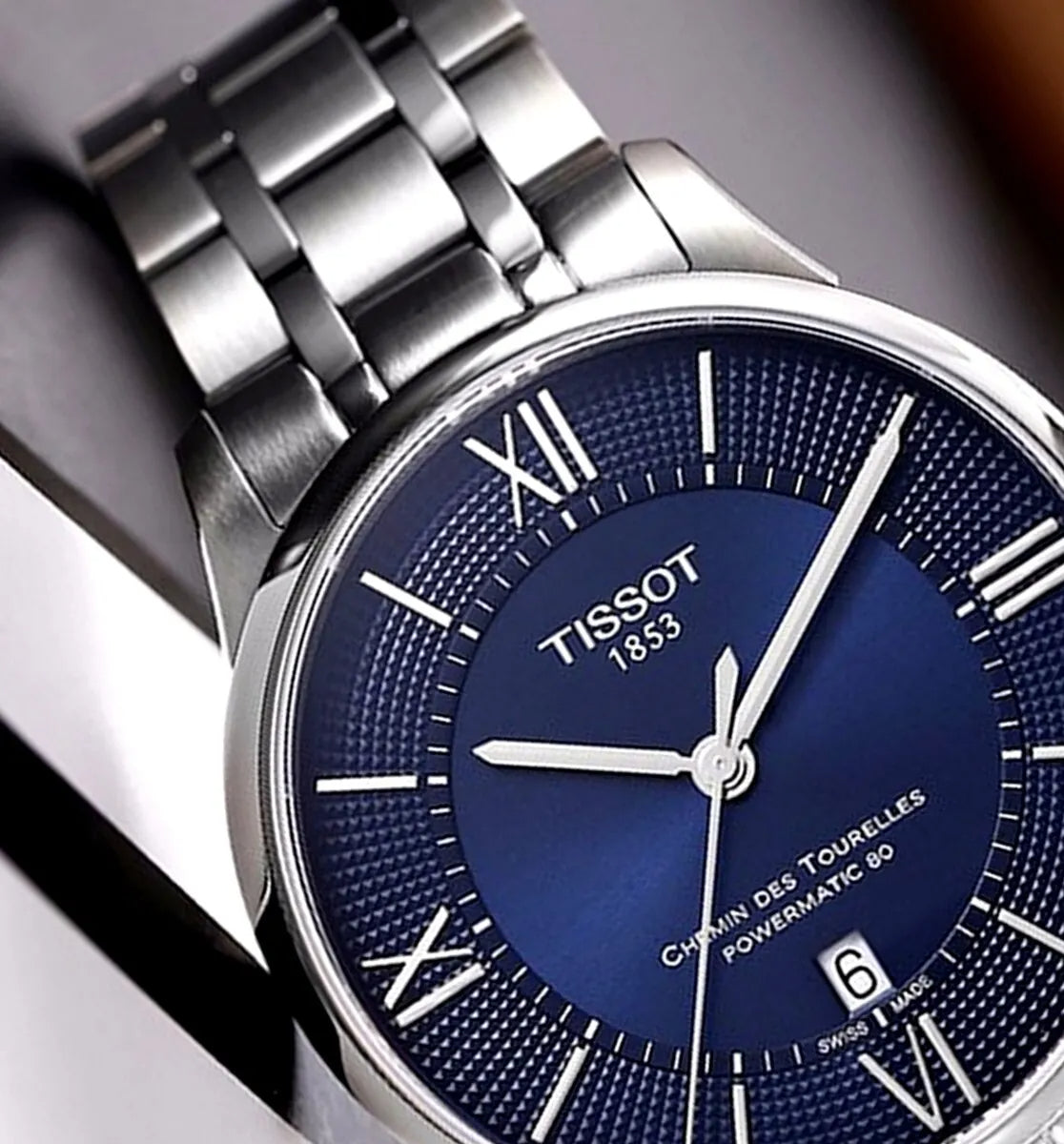 Tissot Chemin Des Tourelles Powermatic 80 Blue Dial Silver Steel Strap Watch for Men - T099.407.11.048.00