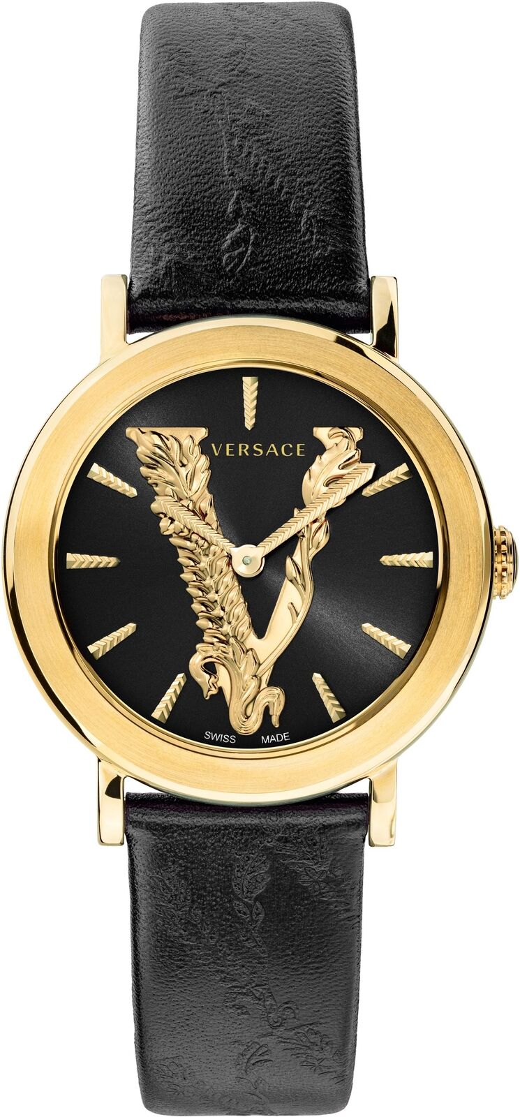 Versace Virtus Quartz Black Dial Black Leather Strap Watch for Women - VEHC00119