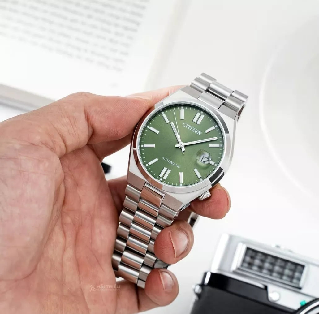 Citizen x Pantone Automatic Peaceful Green Dial Silver Steel Strap Watch For Men - NJ0158-89Z