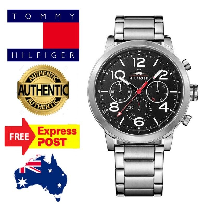 Tommy Hilfiger Jake Chronograph Black Dial Silver Steel Strap Watch for Men - 1791234