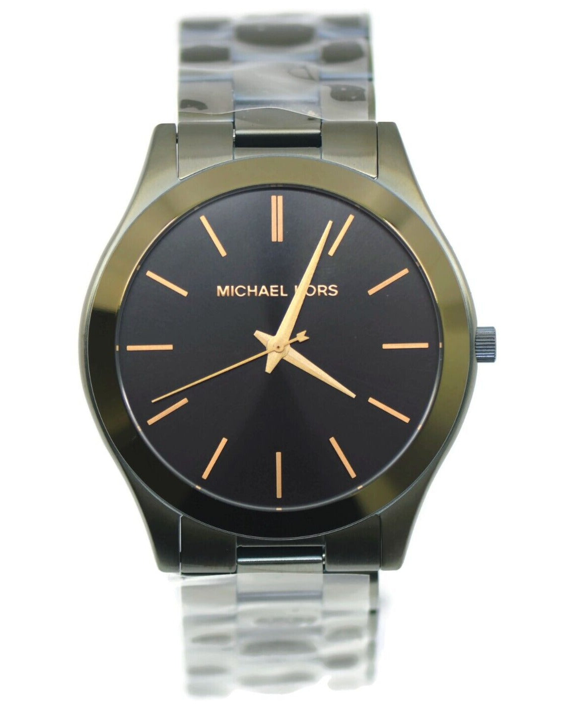 Michael Kors Slim Runway Quartz Black Dial Green Steel Strap Watch For Men - MK8715