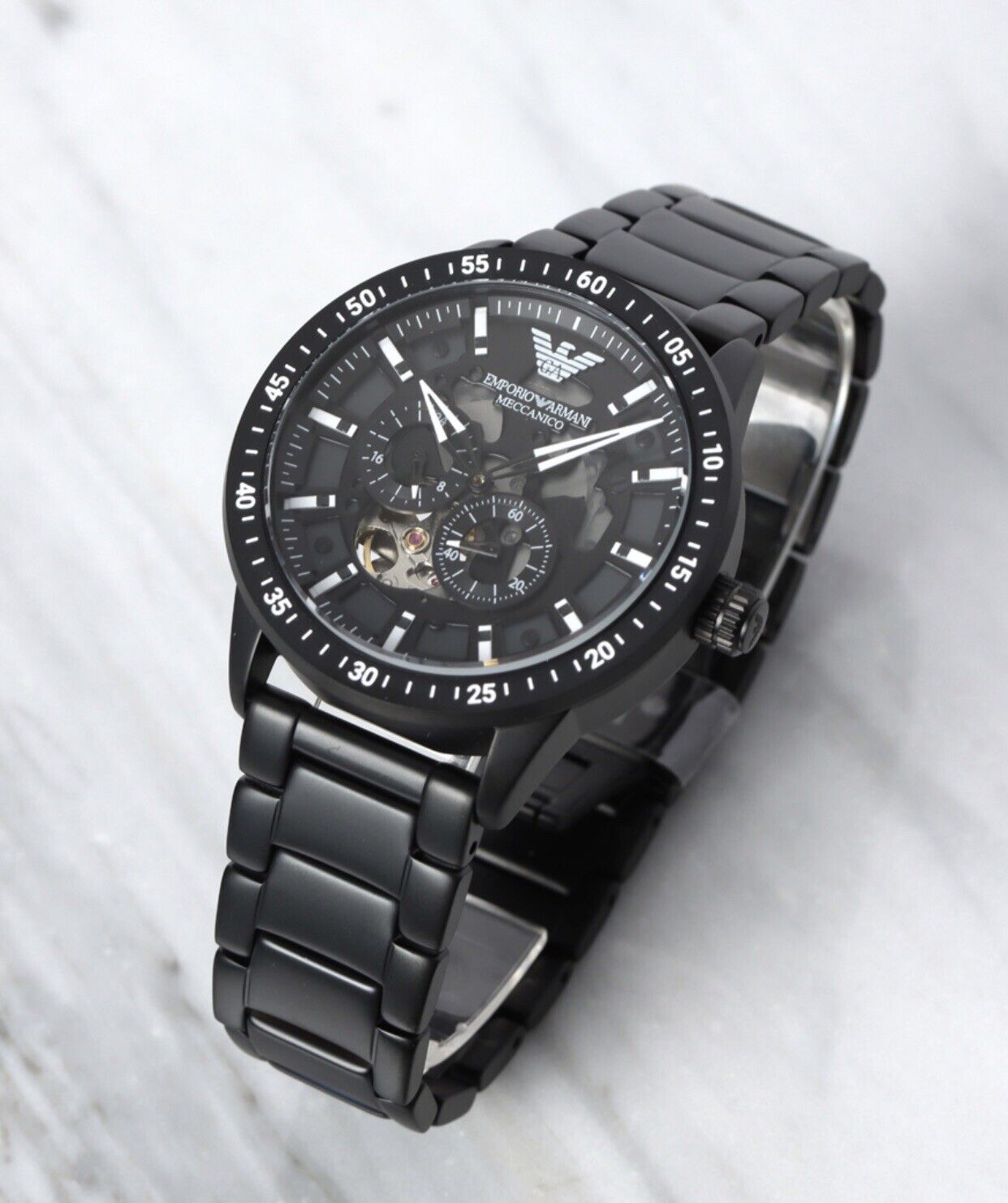 Emporio Armani Meccanico Automatic Black Dial Black Steel Strap Watch For Men - AR60054