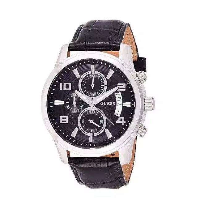 Guess Exec Chronograph Quartz Black Dial Black Leather Strap Watch for Men - W0076G1