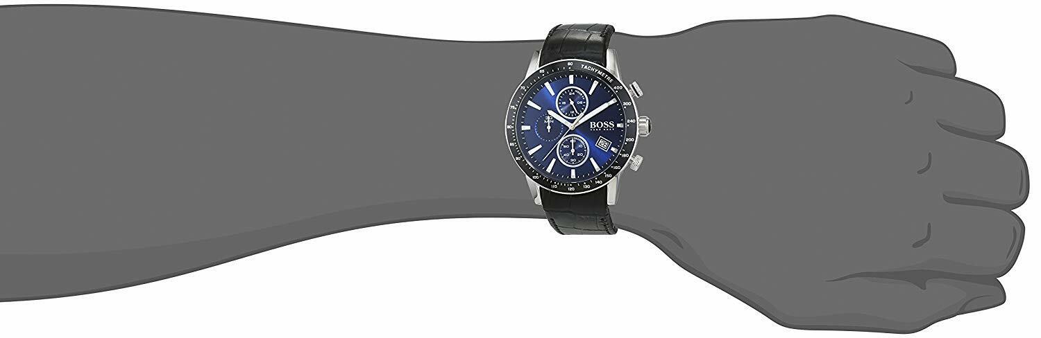 Hugo Boss Rafale Chronograph Blue Dial Black Leather Strap Watch For Men - 1513391