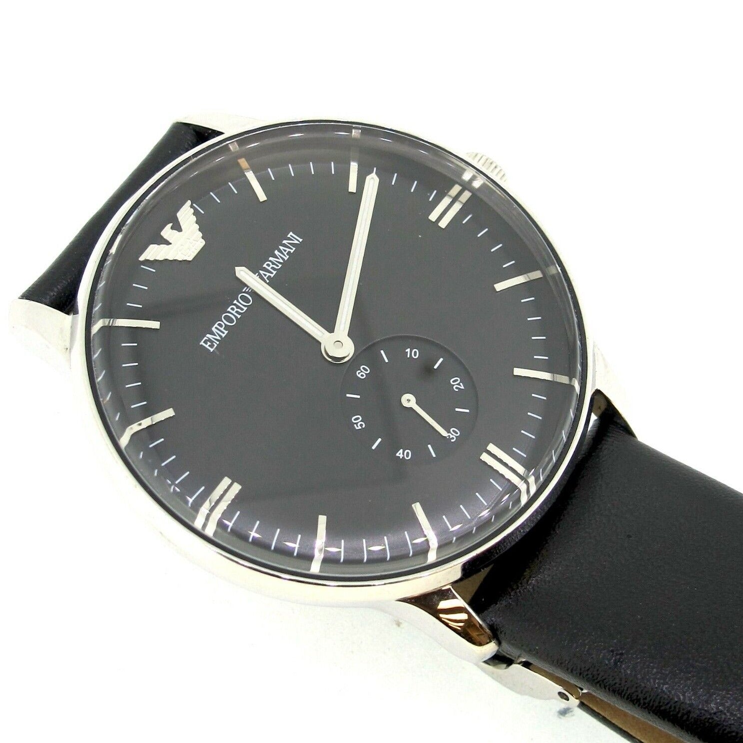 Emporio Armani Gianni Quartz Black Dial Black Leather Strap Watch For Men - AR0382