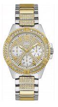 Guess Frontier Chronograph Crystals Gold Dial Two Tone Steel Strap Watch For Women - W1156L5