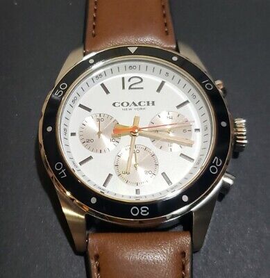 Coach Sullivan Chronograph White Dial Brown Leather Strap Watch for Men - 14602057