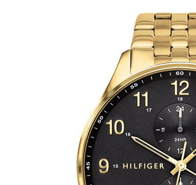 Tommy Hilfiger West Chronograph Quartz Black Dial Gold Steel Strap Watch For Men - 1791708