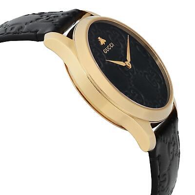 Gucci G Timeless Quartz Black Dial Black Leather Strap Watch For Women - YA1264034A