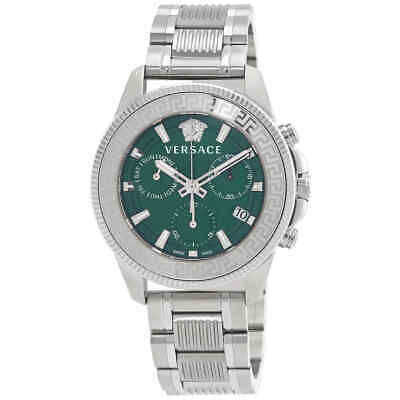 Versace Greca Action Chronograph Quartz Green Dial Silver Steel Strap Watch for Men - VE3J00422