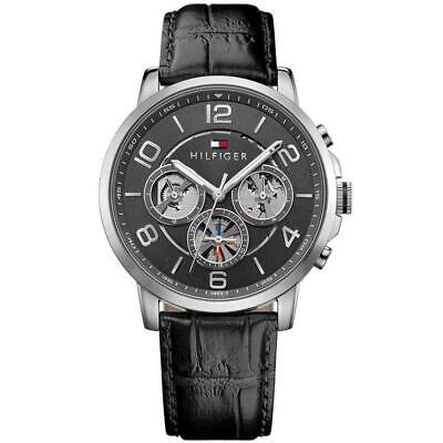 Tommy Hilfiger Keagan Quartz Grey Dial Black Leather Strap Watch for Men - 1791289