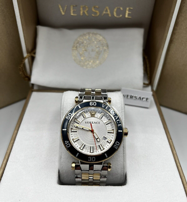 Versace Greca Sport Quartz White Dial Two Tone Steel Strap Watch For Men - VEZ300521