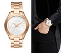 Michael Kors Slim Runway White Dial Rose Gold Steel Strap Watch For Women - MK3804