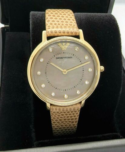 Emporio Armani Kappa Quartz Silver Dial Beige Leather Strap Watch For Women - AR11042