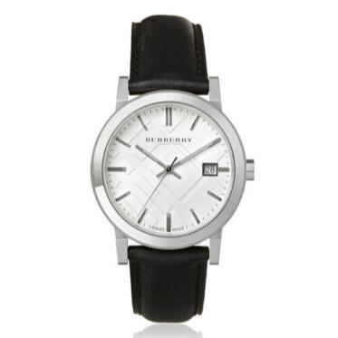 Burberry The City White Dial Black Leather Strap Watch for Men - BU9008