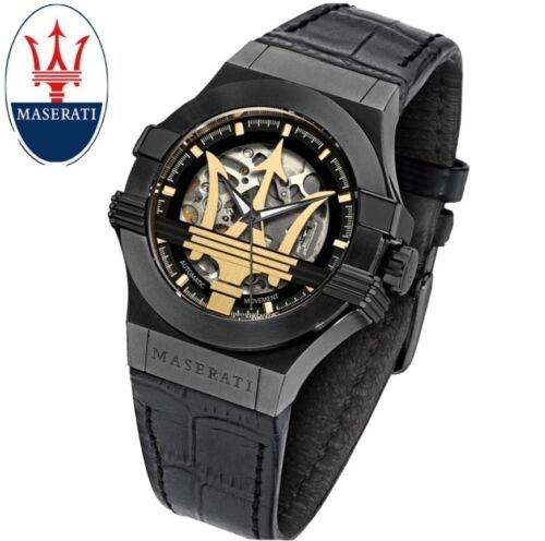 Maserati Potenza Skeleton Limited Edition Black Dial Black Leather Strap Watch For Men - R8821108027