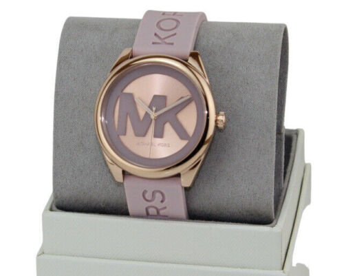 Michael Kors Janelle Three Hand Rose Gold Dial Pink Rubber Strap Watch For Women - MK7139