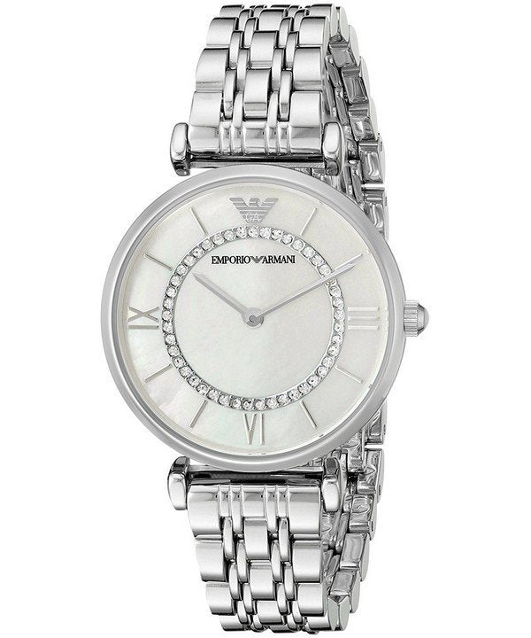 Emporio Armani Gianni T-Bar Mother of Pearl Dial Silver Steel Strap Watch For Women - AR1908