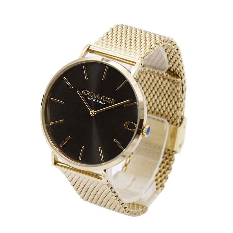 Coach Charles Black Dial Gold Mesh Bracelet Watch for Men - 14602440