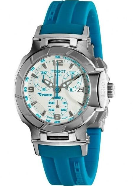 Tissot T Race Chronograph White Dial Blue Rubber Strap Watch for Women - T048.217.17.017.02