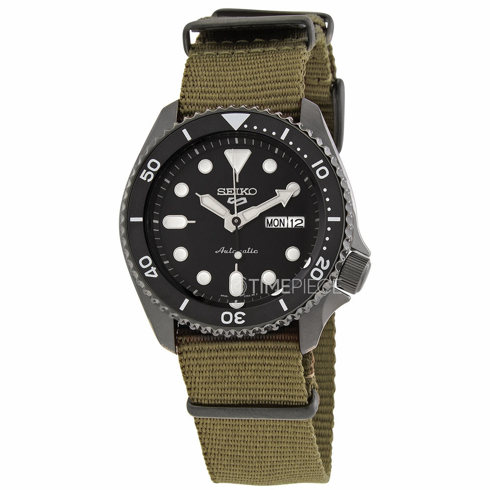 Seiko 5 Sport Automatic Black Dial Green Nylon Strap Watch For Men - SRPD65K4