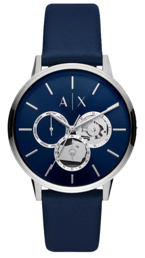 Armani Exchange Cayde Chronograph Blue Dial Blue Leather Strap Watch for Men - AX2746