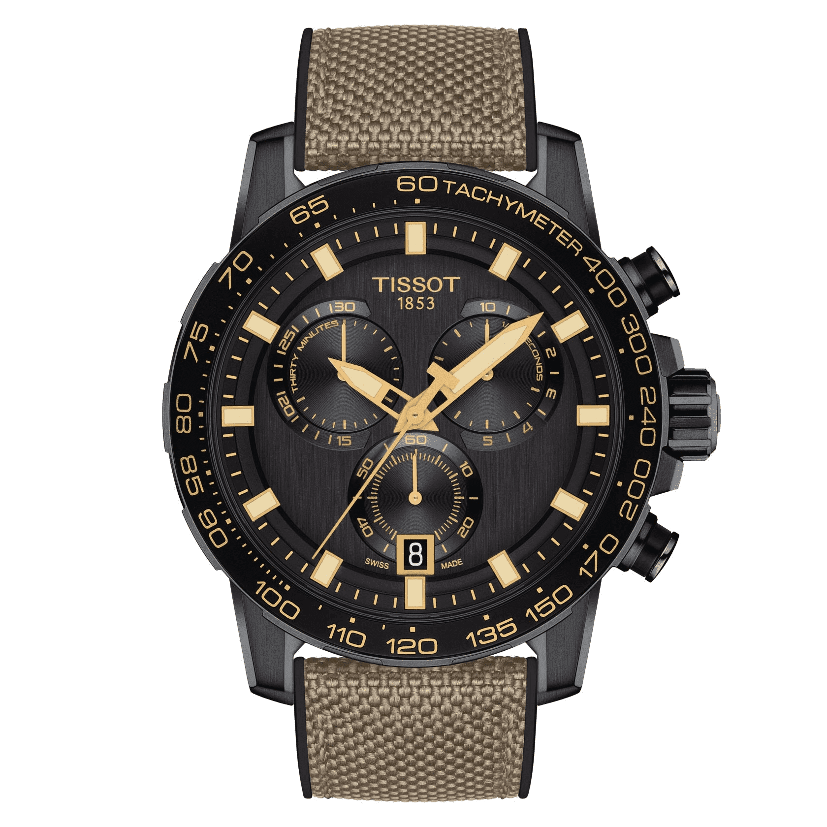 Tissot Supersport Chrono Black Dial Beige Nylon Strap Watch For Men - T125.617.37.051.01