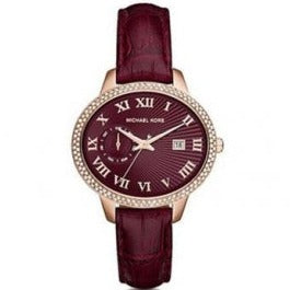 Michael Kors Whitley Quartz Burgundy Dial Burgundy Leather Strap Watch For Women - MK2430