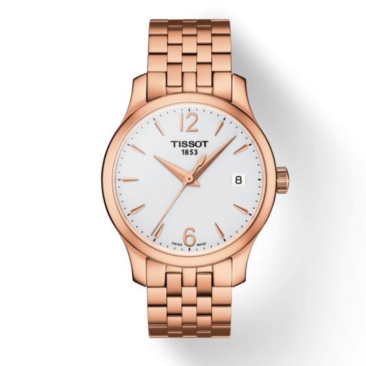 Tissot T Classic Tradition Lady White Dial Rose Gold Steel Strap Watch for Women - T063.210.33.037.00