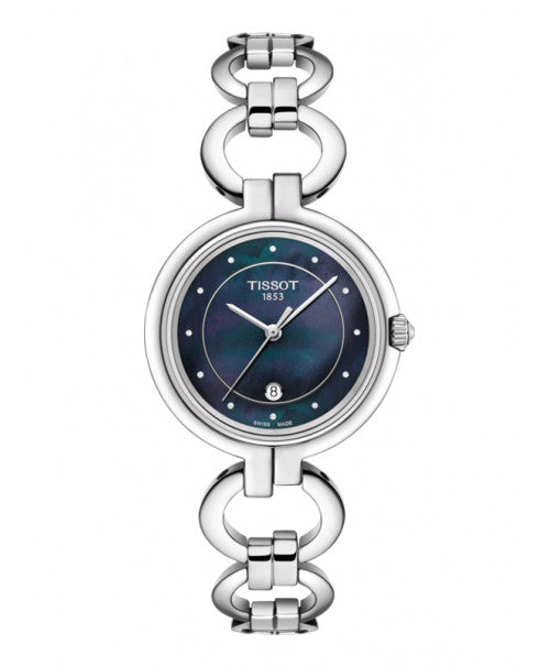 Tissot T Lady Flamingo Blue Mother of Pearl Dial Silver Steel Strap Watch for Women - T094.210.11.126.00