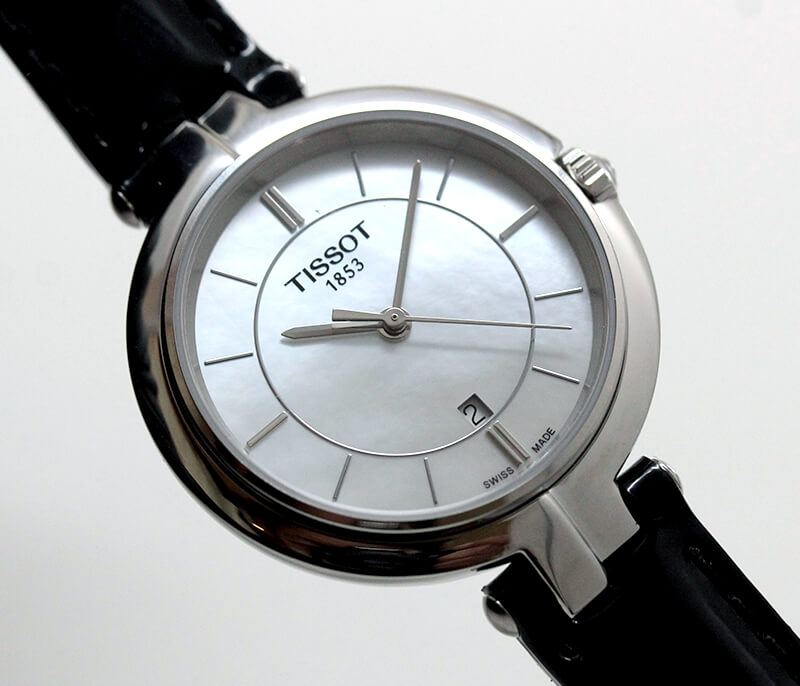 Tissot T Lady Flamingo Mother of Pearl Dial Black Leather Strap Watch for Women - T094.210.16.111.00