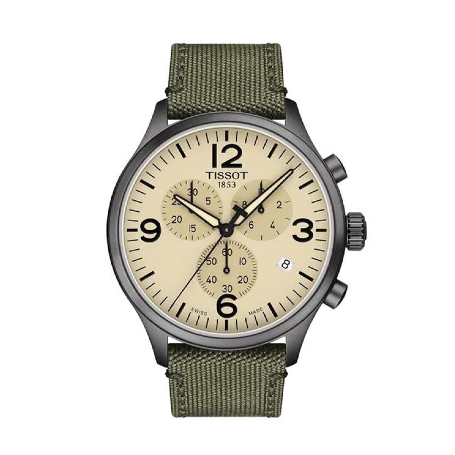 Tissot T Sport Chrono XL Beige Dial Green Nylon Strap Watch for Men - T116.617.37.267.00