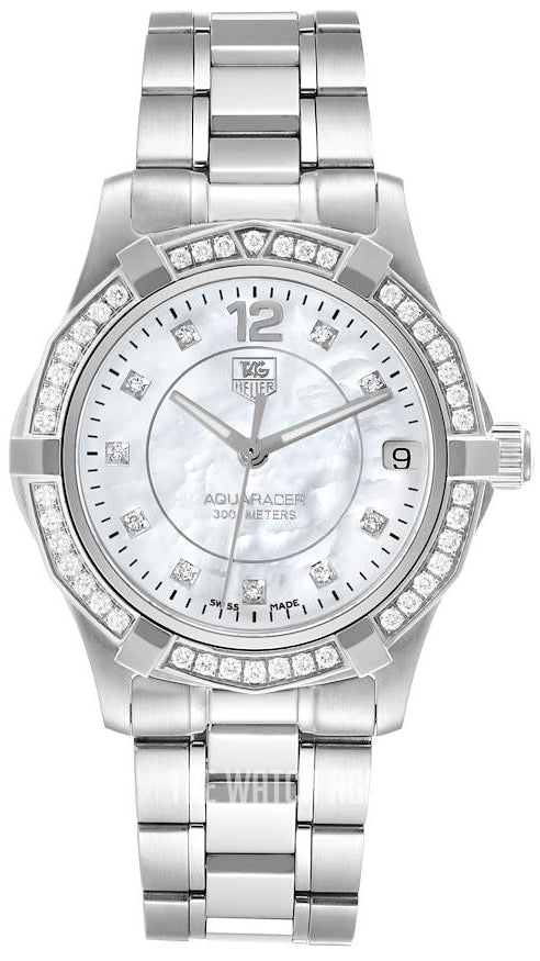 Tag Heuer Aquaracer Diamonds Mother of Pearl White Dial Silver Steel Strap Watch for Women - WBD131C.BA0748