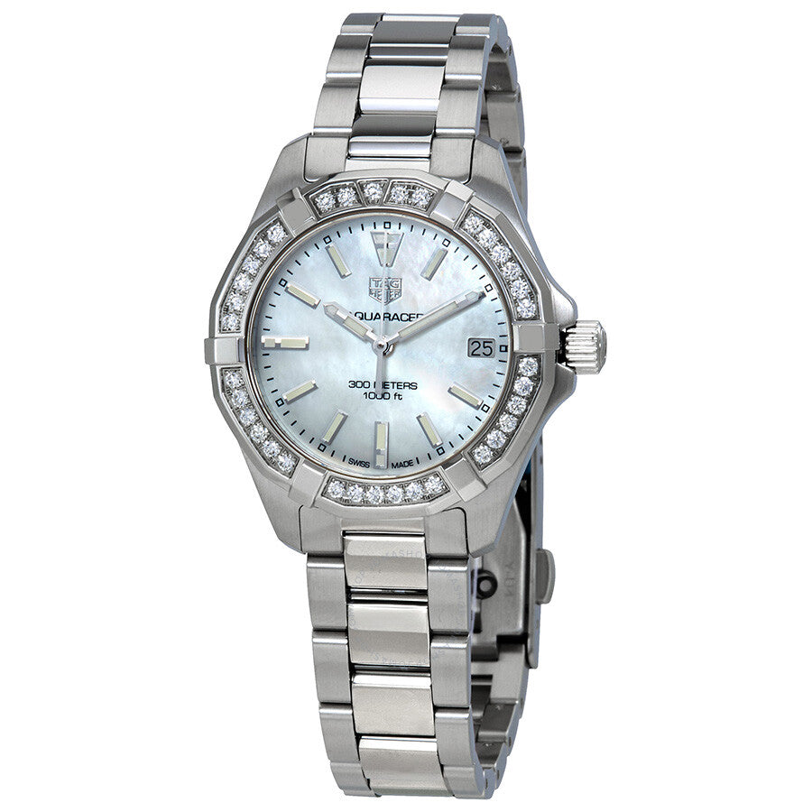 Tag Heuer Aquaracer Diamonds Mother of Pearl Dial Silver Steel Strap Watch for Women - WBD1313.BA0740