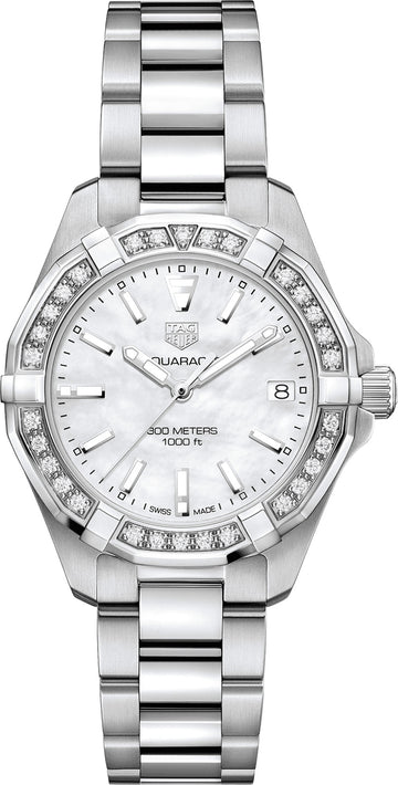 Tag Heuer Aquaracer Diamonds Mother of Pearl Dial Silver Steel Strap Watch for Women - WBD1313.BA0740