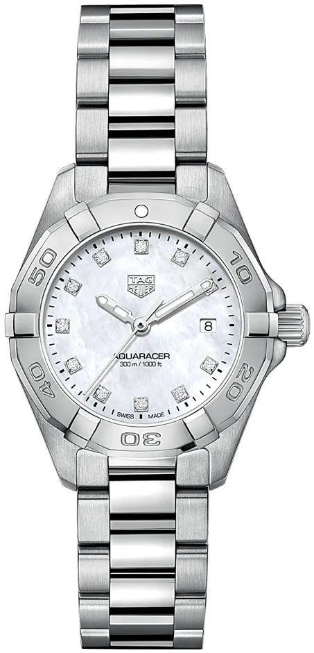 Tag Heuer Aquaracer Diamonds Mother of Pearl Dial Silver Steel Strap Watch for Women - WBD1414.BA0741