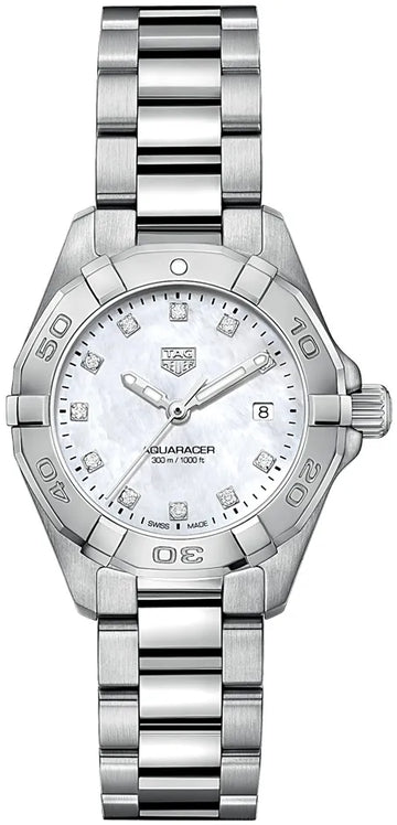 Tag Heuer Aquaracer Diamonds Mother of Pearl Dial Silver Steel Strap Watch for Women - WBD1414.BA0741