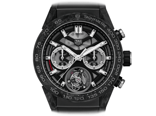 Tag Heuer Carrera Chronograph Tourbillion Titanium Carbon Black Dial Black Rubber Strap Watch for Men - CAR5A8W.FT6071