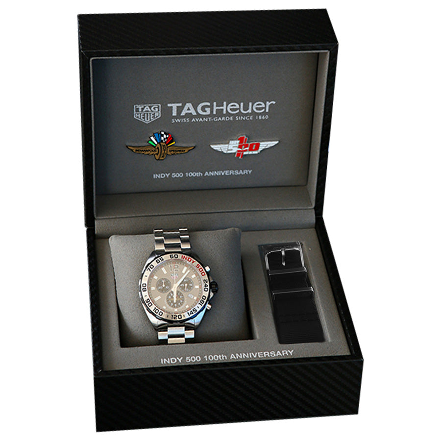 Tag Heuer Formula 1 Chronograph Indy 500 Special Edition Grey Dial Silver Steel Strap Watch for Men - CAZ1016.EB0058