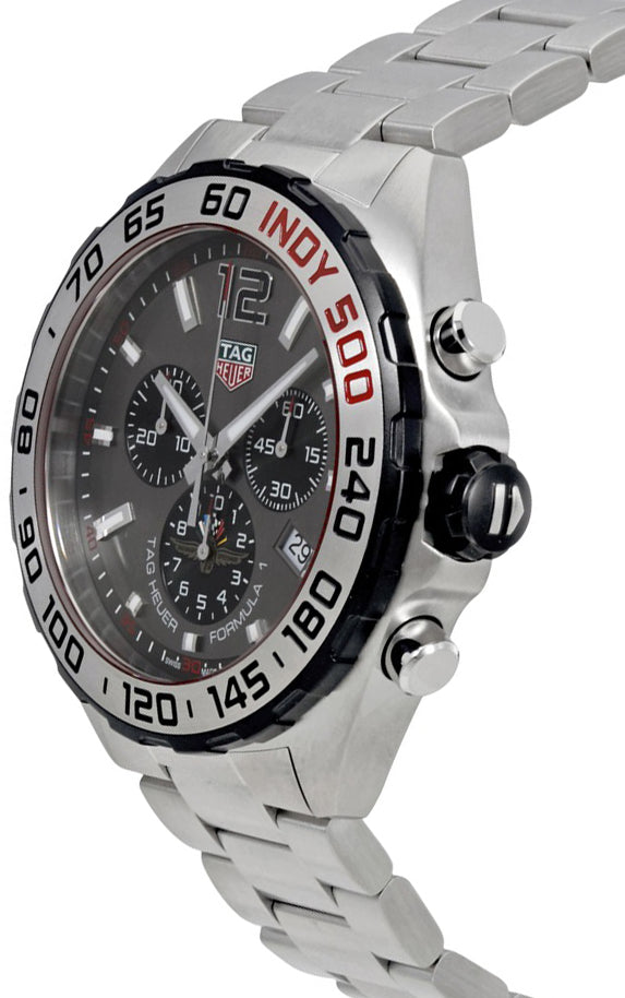 Tag Heuer Formula 1 Chronograph Indy 500 Special Edition Grey Dial Silver Steel Strap Watch for Men - CAZ1016.EB0058