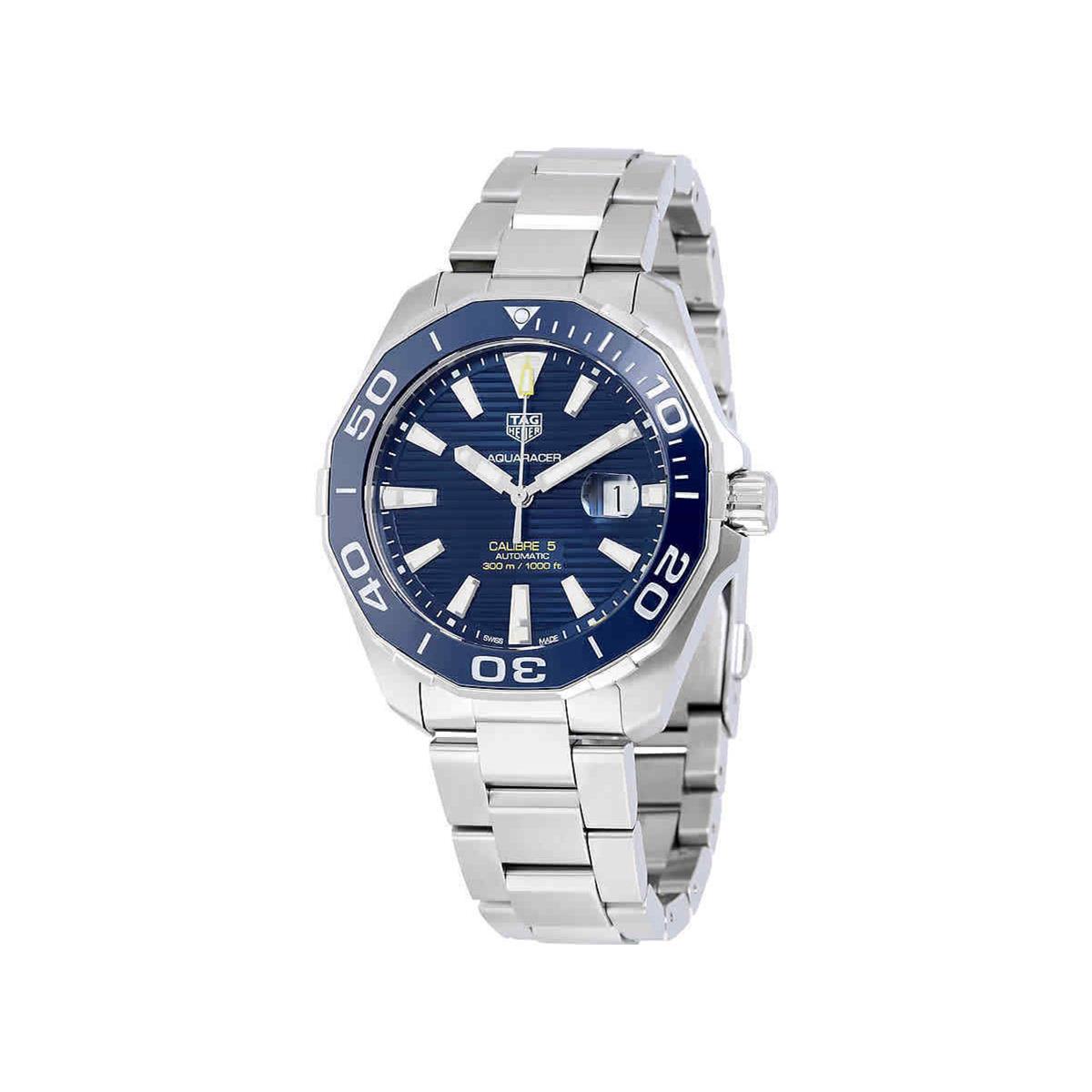 Tag Heuer Aquaracer Calibre 5 Blue Dial Silver Steel Strap Watch for Men - WAY201B.BA0927