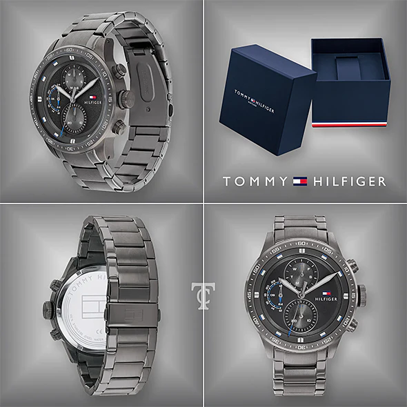 Tommy Hilfiger Trent Chronograph Grey Dial Grey Steel Strap Watch For Men - 1791806