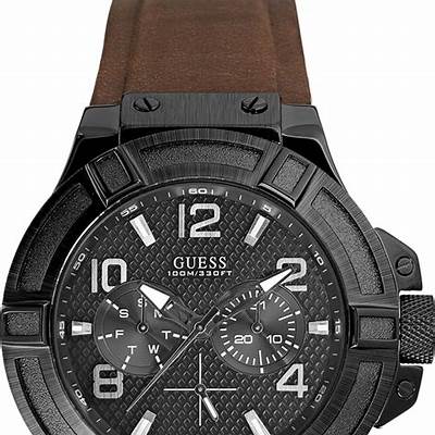 Guess Rigor Analog Black Dial Brown Leather Strap Watch For Men - W0040G8