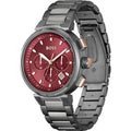 Hugo Boss One Chronograph Red Dial Grey Steel Strap Watch For Men - 1514000