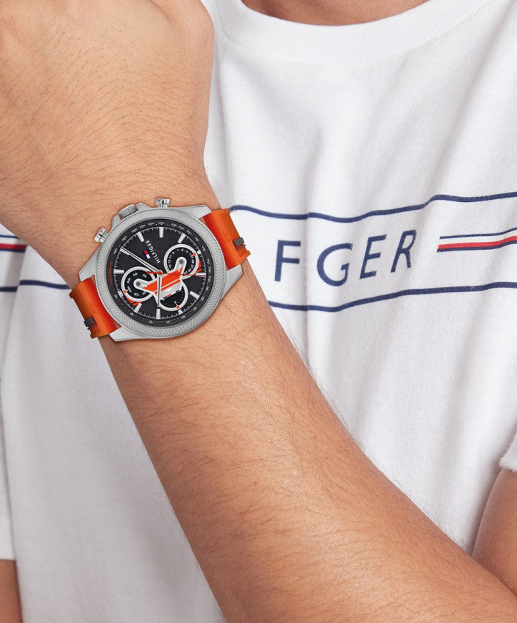 Tommy Hilfiger Clark Chronograph Grey Dial Orange Rubber Strap Watch For Men - 1792084