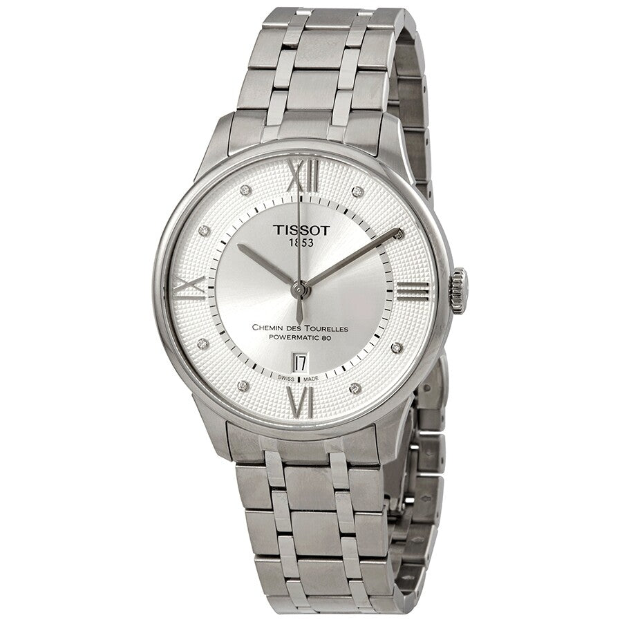 Tissot Chemin Des Tourelles Powermatic 80 Diamonds Silver Dial Silver Steel Strap Watch for Men - T099.407.11.033.00