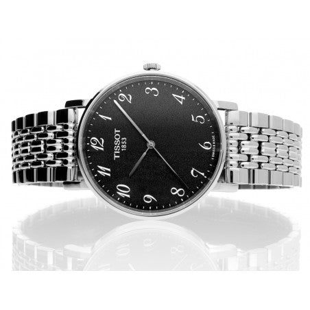 Tissot T Classic Everytime Quartz Black Dial Silver Steel Strap Watch for Men - T109.410.11.072.00