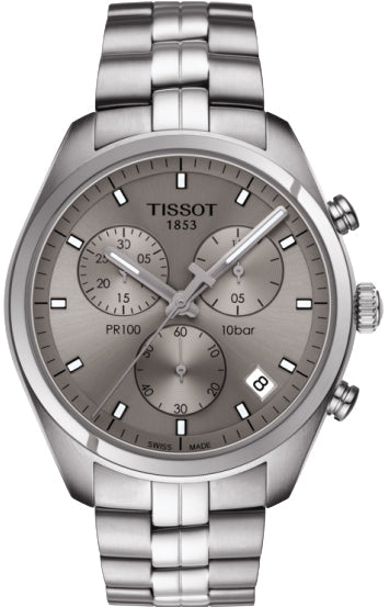 Tissot PR 100 Chronograph Grey Dial Silver Steel Strap Watch for Men - T101.417.11.071.00