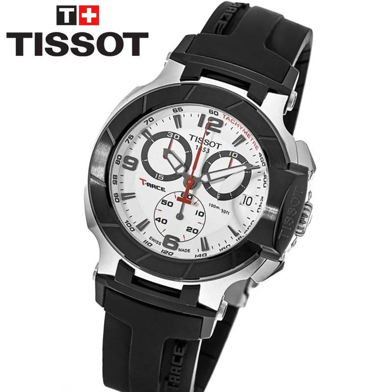 Tissot T Race Chronograph White Dial Black Rubber Strap Watch for Men - T048.417.27.037.00