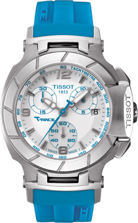 Tissot T Race Chronograph White Dial Blue Rubber Strap Watch for Women - T048.217.17.017.02